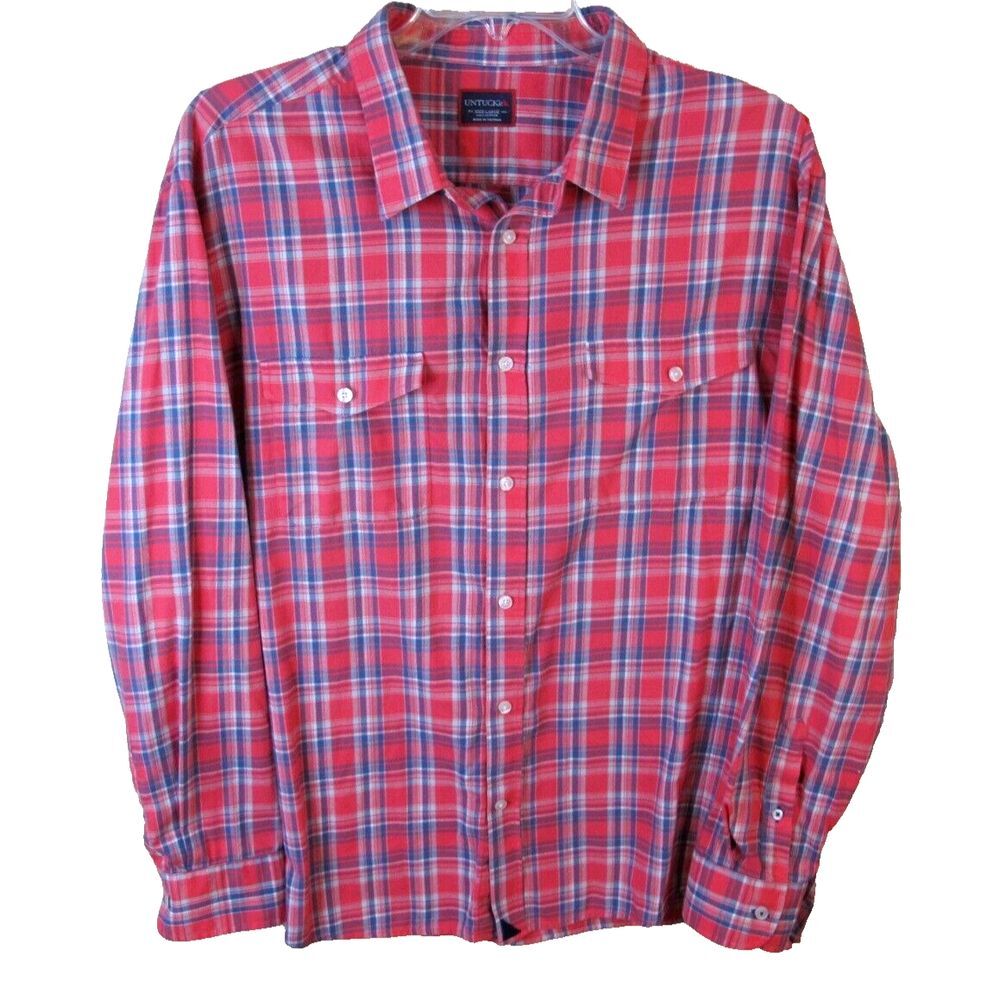 UnTuckit Long Sleeve Button Up Shirt Men's‎ XXX Red Plaid Cotton